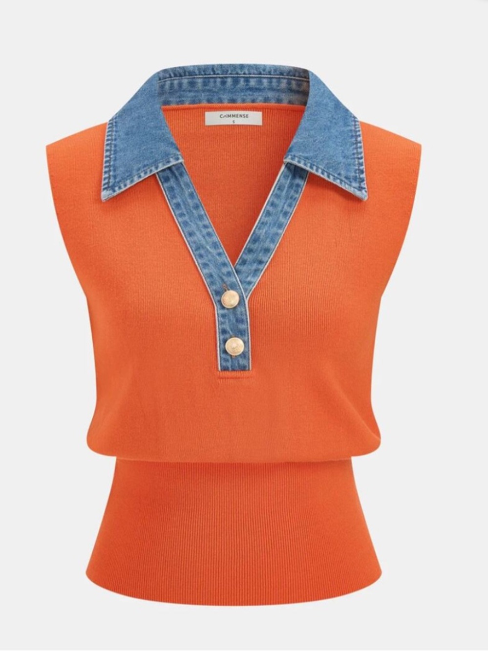 New with tags. Commense orange and denim sleeveless sweater